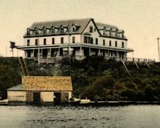 c1910 Ladysmith, WI, Hotel Gerard, boat house, Flambeau River, antique postcard picture