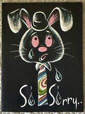 Unused Get Well Rabbit Bunny Rainbow Tie Black Vtg Greeting Card 1950s 1960s picture