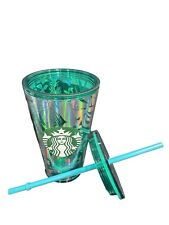STARBUCKS Green Iridescent Foil Forest Dreamscape Leaves 16oz Tumbler NWT picture