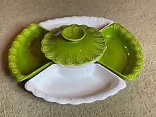 California Pottery MCM Avocado Chip & Dip Green White Lazy Susan Appetizer Tray picture