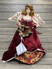 Silvestri 2004 April Cornell Christmas Angel Porcelain Face Red Floral Gown 16” picture