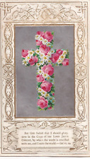 1870s Gorgeous Religious Holy Card - Gal. Vi. 14. Galatians -Floral Cross picture