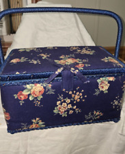 Vintage Floral Padded Fabric Sewing Basket w/Handle PinCushion Tray 14x9x9 Nice picture