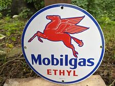 VINTAGE MOBILGAS ETHYL PORCELAIN GAS PUMP SIGN MOBIL MOBILOIL 12
