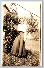 Original Old Vintage Antique Postcard Outdoor Real Photo Beautiful Lady Dress picture