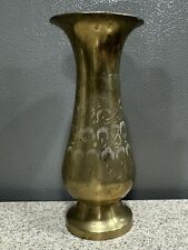 Vintage Handicrafts Brass Engraved Flower Vase 7” Patina in VGC picture