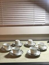 Lot of 6 Vintage Teacups & Saucers White W Silver Trim - Made In CHINA Porcelain picture