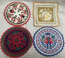 Vintage Lot of 4 Austria German Folk Art Cloth Needlework Doilies picture