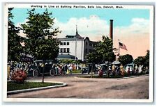 1924 Waiting Line Bathing Pavilion Belle Isle Detroit Michigan Vintage Postcard picture