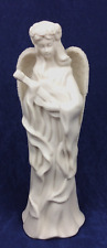 Angel Figurine Playing Mandolin 11 1/2 in. Ivory Porcelain Bisque Heavenly Faith picture