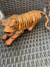 Vintage Handmade Leather Wrapped Paper Mache Bengal Tiger 13” Long picture