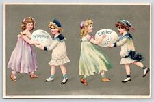Victorian Easter~Children Carry Huge Decorated Eggs with Joyous Message~c1910 picture