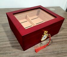 Lockable 50 Cigar Humidor Storage Box Desktop Glasstop Humidifier Hygrometer picture