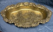 Heavy Vintage Brass Serving Platter Mod Dep 2100 Floral Pattern Made In Italy picture