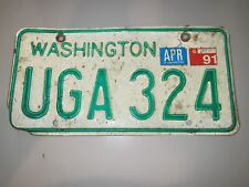 1991 Washington License Plate UGA 324  USA 1980s 1990s Authentic White Green picture