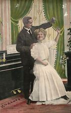 Vintage Postcard 1910'S Lovers Couple White Dress Piano Room Moments Together picture