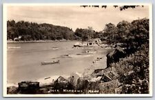 Boothbay-Back Narrows Maine~Lobster Traps~Rowboats Along the Shore RPPC 1940s PC picture