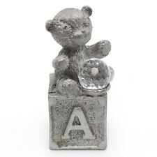 Spoontiques PEWTER Teddy Bear on Alphabet Cube Block - 1.5