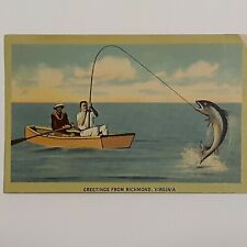 Fishing Fish Richmond Virginia Linen Postcard c1950 NEW lake boat vacation  picture