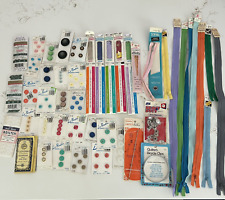 Vintage Sewing Supplies Mixed Lot Buttons Zippers Pins Needle Snaps Rick Rack picture
