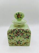 Vintage Czech Glass Vanity Bottle Hand Painted Green Rose Stopper Czechoslovakia picture