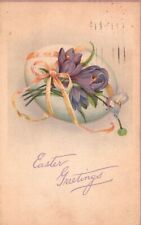 Vintage Postcard 1924 Easter Greetings Egg Ribbon Flowers Holiday &  Wishes Card picture