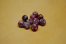 TEN (10) ORIGINAL, ANTIQUE VENETIAN GLASS ~ RED FLORAL WHITE-HEART ~ TRADE BEADS picture