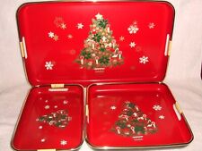 Vtg. Asahi Trading Co. 3 Pc. Lacquerware Tray Set ~ Christmas Trees & Snowflakes picture