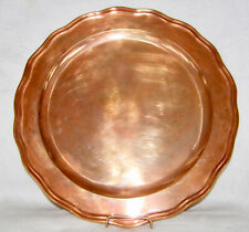 ANTIQUE/VINT HAND MADE HEAVY SOLID COPPER ROUND PLATE w/CENTER WELL+SCALLOP EDGE picture