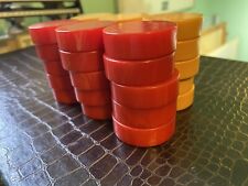 Vintage set of Red Swirl / Butterscotch  BAKELITE  30 Backgammon Pieces. 1 1/2” picture