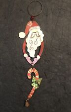 Adorable Metal Santa & Candy Cane 9” Holiday Christmas Ornament picture