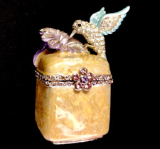 French Heirloom Inspired Mini Trinket Keepsake Box Hummingbird Bejeweled Enamel picture