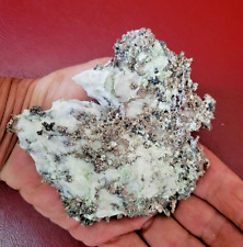 Native Morocco Silver Dyscrasite and Allargentum Crystals in White Calcite 12oz picture