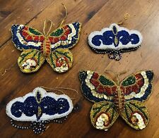 Beaded Sequins Butterfly Christmas Tree Decoration Ornaments Decor Lot Of 4 picture