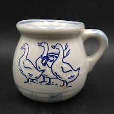 Louisville Stoneware Gaggle of Geese Mug Hand Painted Blue Bow 1980s picture