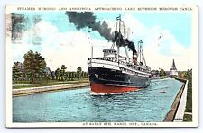 Postcard Steamer Huronic and Assiniboia at Soo Sault Ste. Marie Ontario Canada picture