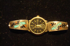 VINTAGE NATIVE AMERICAN TURQUOISE WATCH BRACELET BAND WITH WATCH picture