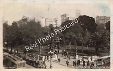 RPPC Trolley, Old Cars, People Pershing Square Los Angeles California Postcard picture