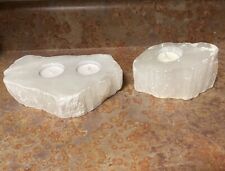 SET OF 2 ~ Natural Selenite Crystal Candle Holders picture