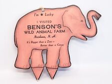 VINTAGE BENSON'S WILD ANIMAL FARM CARDBOARD LUCKY ELEPHANT SOUVENIR NASHUA NH picture