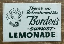 Vintage BORDEN’S Sunkist Lemonade Elsie Cow Plastic Sign Advertisement 8”x6” picture