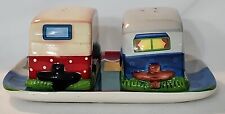 LTD Commodities Happy Camper/Camping Theme Salt & Pepper Shaker Set w/Tray GUC  picture