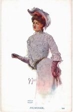 St John Promenade Beautiful Woman White Dress A/S Near Mint Unused 1910  picture