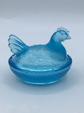 Vintage Aqua Blue Mini Hen on Nest Glass Salt Cellar 3” picture