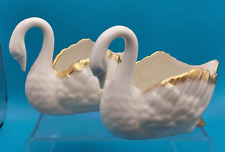 Lot of 2 Lenox USA Swans Bird  100-86 Cream & Gold Trim  Figurine Trinket Dishes picture