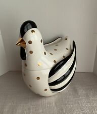 MacKenzie Child MOD CHICK CANISTER Black And White Stripes, Polka Dots And Gold  picture