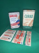 Vintage Johnson & Johnson Band-Aid Sheer Strips Tin Box Woman Curad Bandages Lot picture