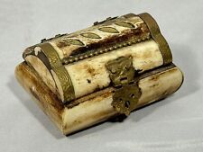 Vintage Camel Bone Treasure Chest Jewelry Trinket Box Brass and Lined 3” x  2