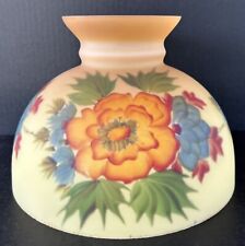 Vintage Hurricane Glass Lamp Shade Reverse Hand Painted Floral Orange Yellow picture