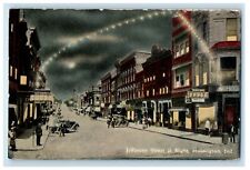 c1910's View Of Jefferson Street At Night Huntington Indiana IN Antique Postcard picture